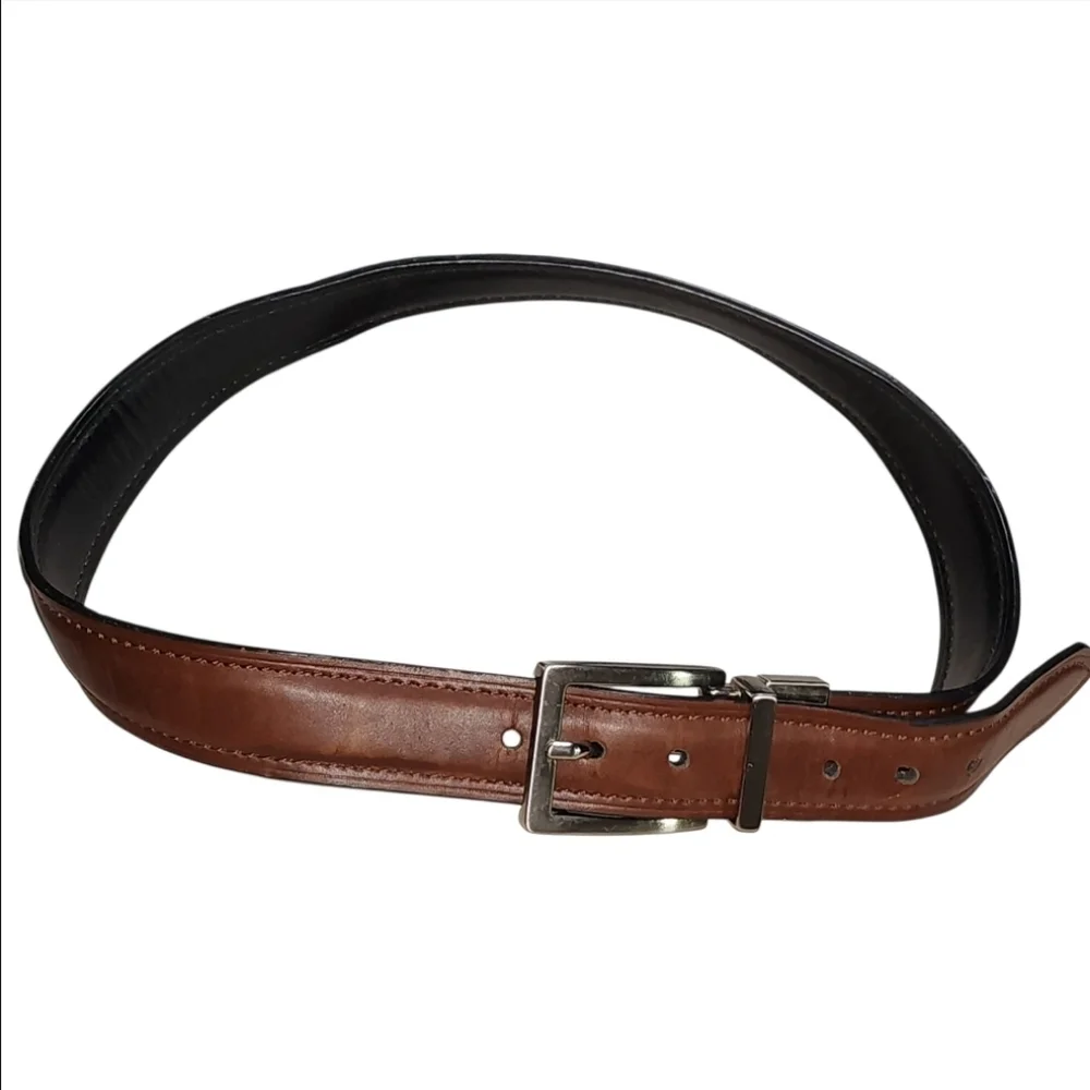 Dickies Brown Faux Leather Belt Boys Medium 26-28 Silver Hardware Dress Church
